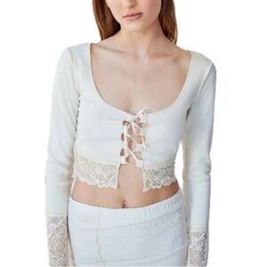 Urban Outfitters Nikko Lace Long Sleeve Lace-Up Cardigan Boho Cottagecore Large